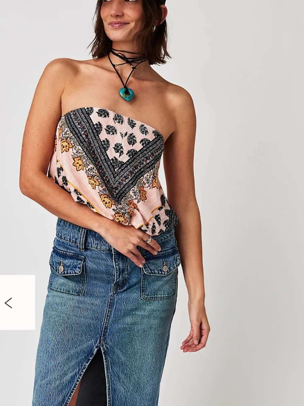 Free People Borderline Tube Top peach multi size small